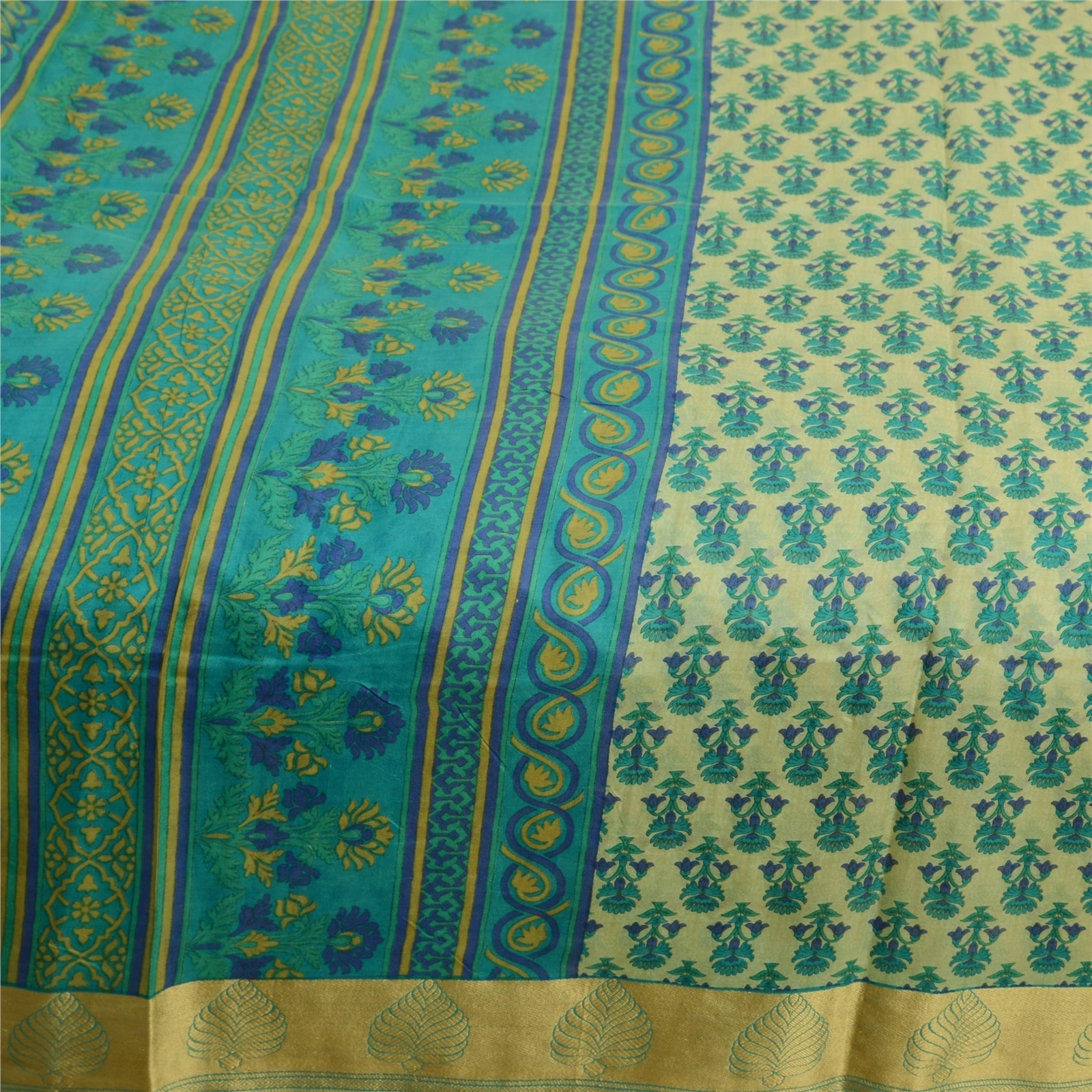 Sanskriti Vintage Sarees From India Blue Printed Pure Silk Sari 5Yd Craft Fabric, PR-64007-Blue-Pure Silk-3