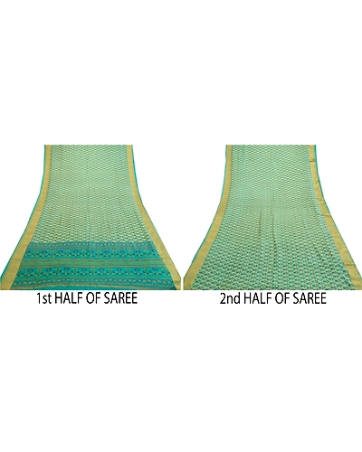 Sanskriti Vintage Sarees From India Blue Printed Pure Silk Sari 5Yd Craft Fabric, PR-64007-Blue-Pure Silk-4