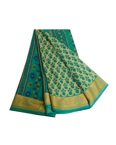 Sanskriti Vintage Sarees From India Blue Printed Pure Silk Sari 5Yd Craft Fabric, PR-64007-Blue-Pure Silk-6