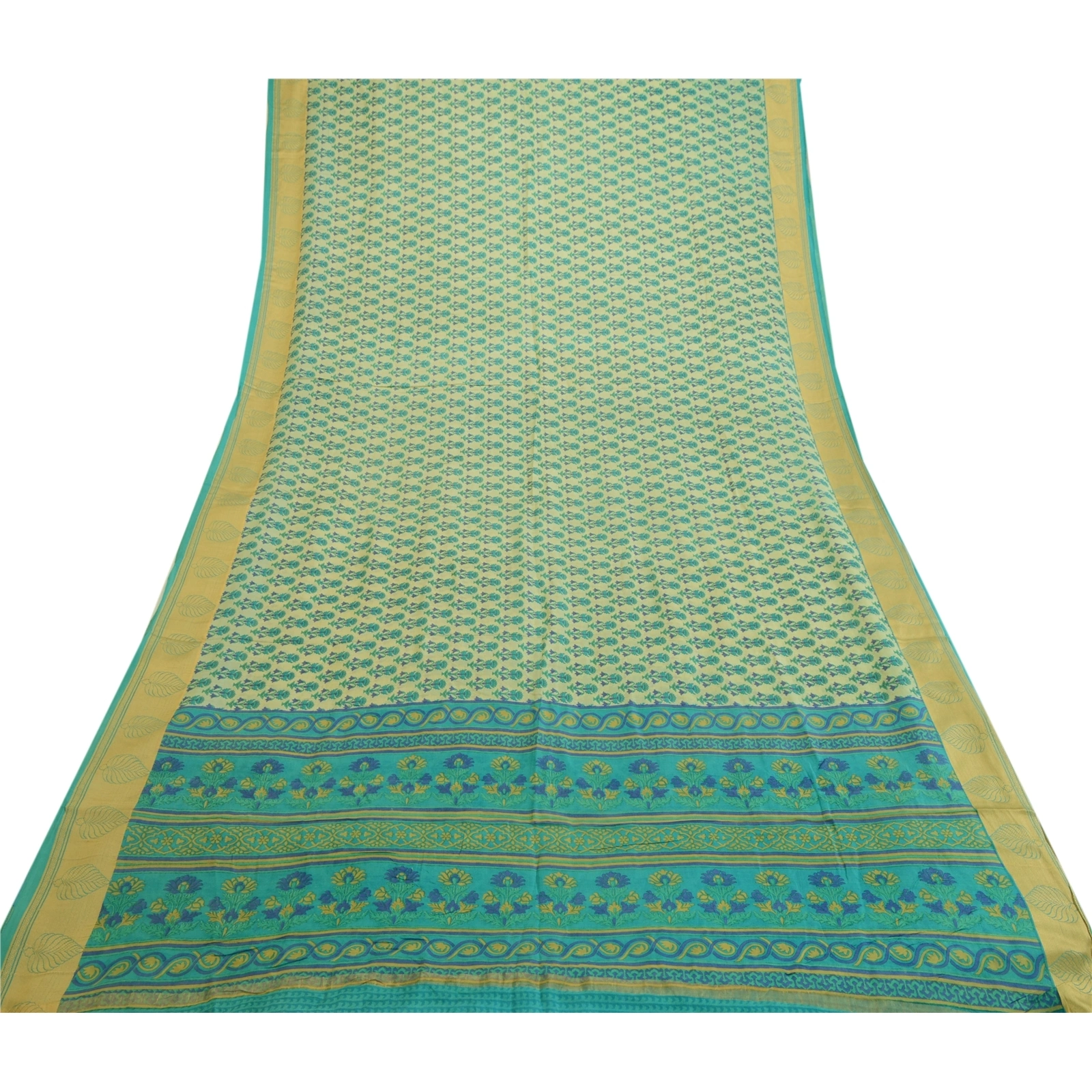 Sanskriti Vintage Sarees From India Blue Printed Pure Silk Sari 5Yd Craft Fabric, PR-64007-Blue-Pure Silk-7