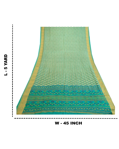 Sanskriti Vintage Sarees From India Blue Printed Pure Silk Sari 5Yd Craft Fabric, PR-64007-Blue-Pure Silk-8
