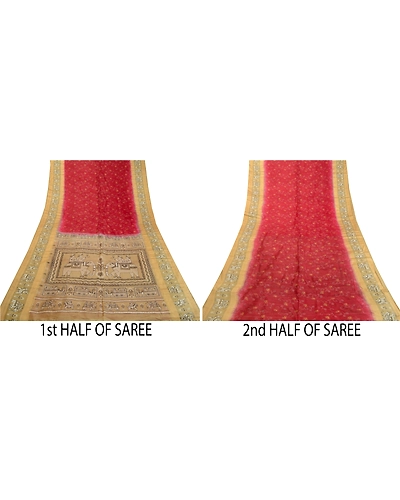 Sanskriti Vintage Sarees Red Animal Human Printed Pure Silk Sari Craft Fabric, PR-64008-Dark Red-Pure Silk-4