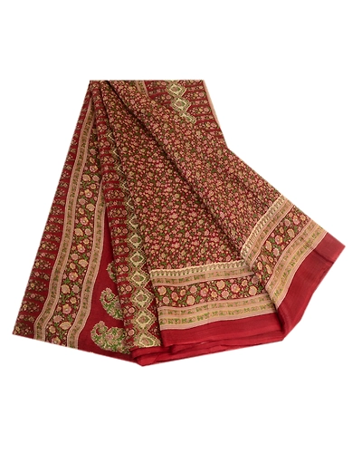 Sanskriti Vintage Sarees Dark Red Indian Printed Pure Silk Sari 5Yd Craft Fabric, PR-64018-Dark Red-Pure Silk-6