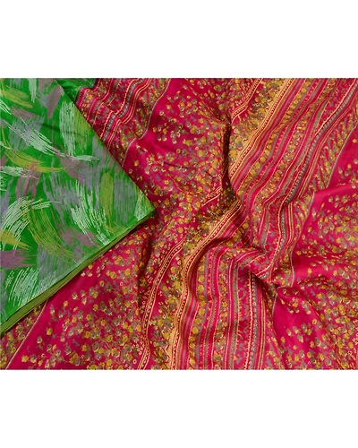 Sanskriti Vintage Sarees Indian Green 100% Pure Silk Printed Sari Craft Fabric, PR-64030-Green-Pure Silk-2