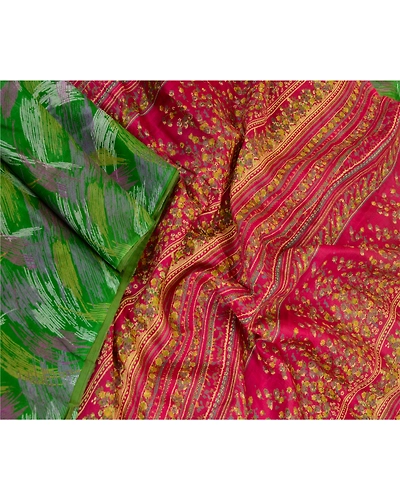 Sanskriti Vintage Sarees Indian Green 100% Pure Silk Printed Sari Craft Fabric, PR-64030-Green-Pure Silk-3