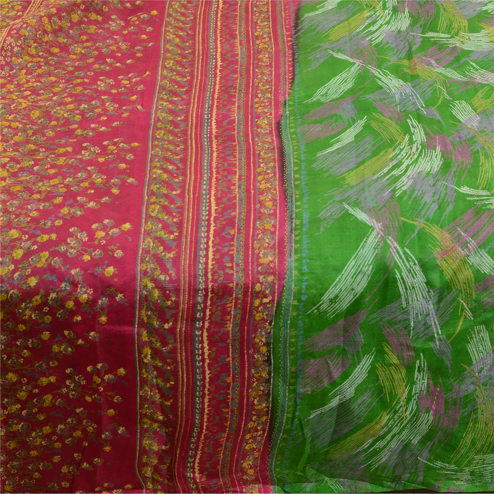 Sanskriti Vintage Sarees Indian Green 100% Pure Silk Printed Sari Craft Fabric, PR-64030-Green-Pure Silk-4