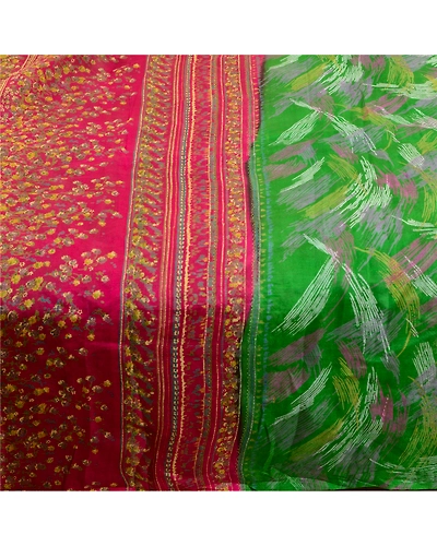 Sanskriti Vintage Sarees Indian Green 100% Pure Silk Printed Sari Craft Fabric, PR-64030-Green-Pure Silk-4