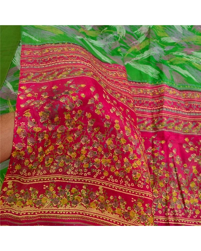 Sanskriti Vintage Sarees Indian Green 100% Pure Silk Printed Sari Craft Fabric, PR-64030-Green-Pure Silk-6