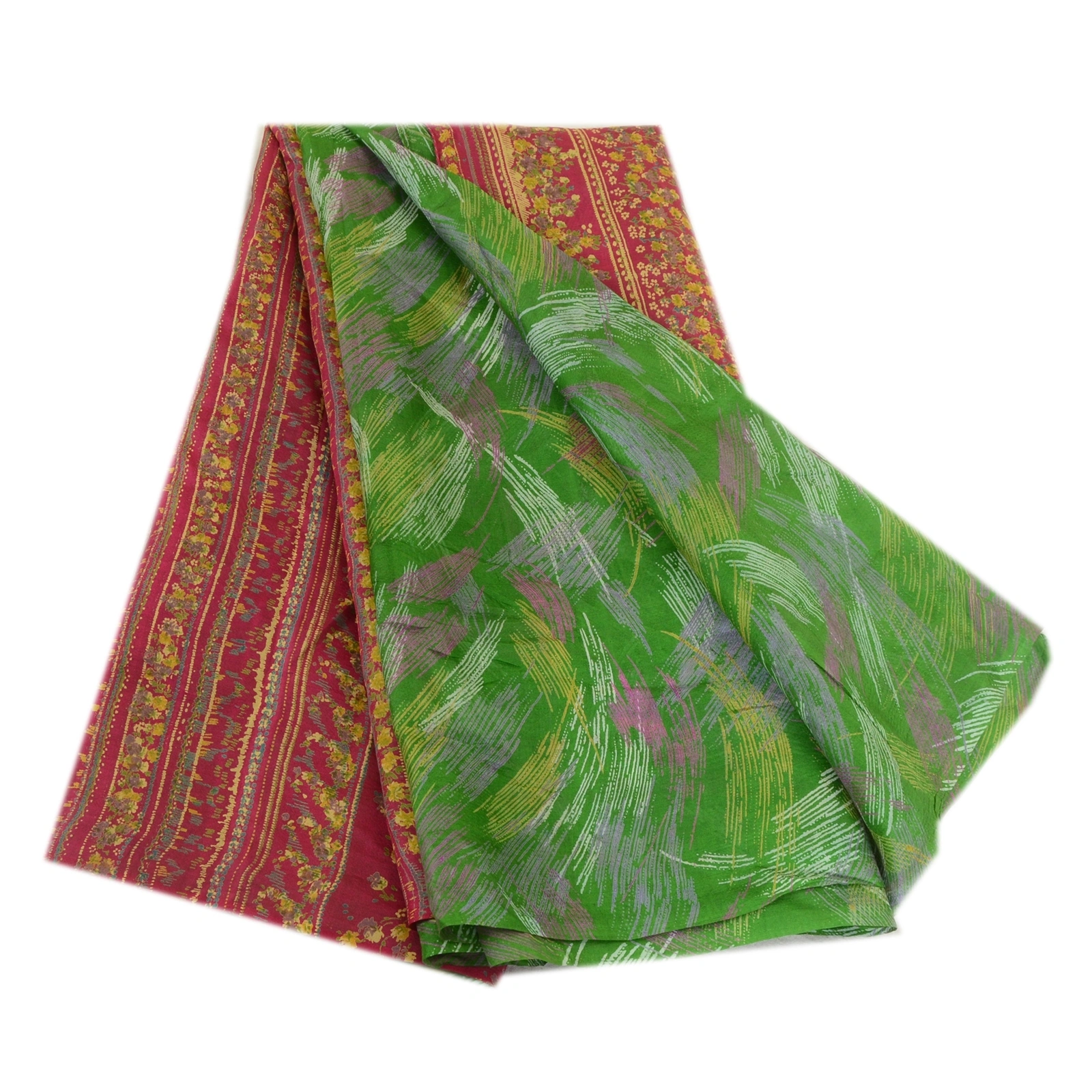 Sanskriti Vintage Sarees Indian Green 100% Pure Silk Printed Sari Craft Fabric, PR-64030-Green-Pure Silk-8