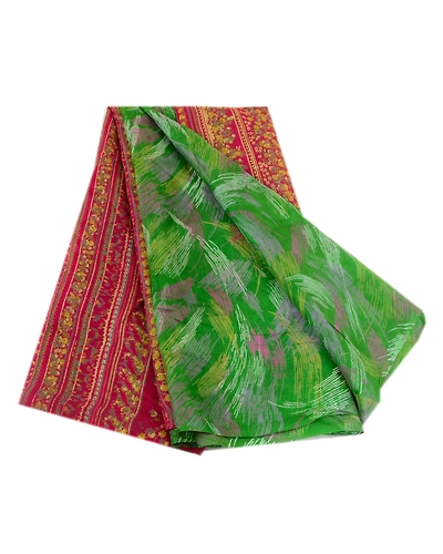 Sanskriti Vintage Sarees Indian Green 100% Pure Silk Printed Sari Craft Fabric, PR-64030-Green-Pure Silk-8