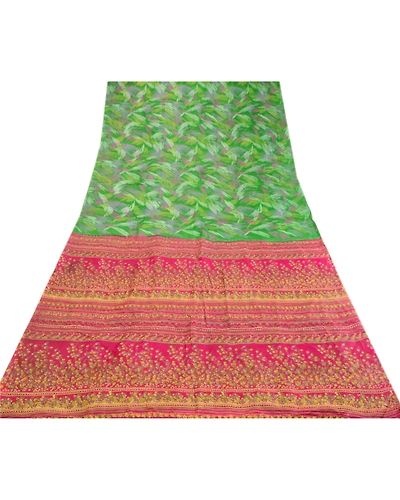 Sanskriti Vintage Sarees Indian Green 100% Pure Silk Printed Sari Craft Fabric, PR-64030-Green-Pure Silk-9