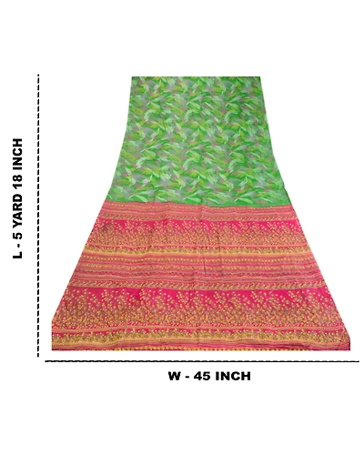 Sanskriti Vintage Sarees Indian Green 100% Pure Silk Printed Sari Craft Fabric, PR-64030-Green-Pure Silk-10