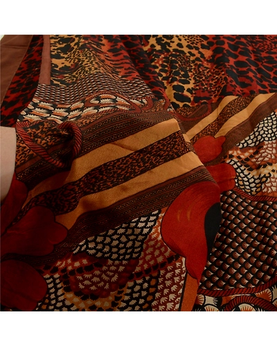 Sanskriti Vintage Sarees From India Brown Pure Silk Printed Sari Craft Fabric, PR-64032-Brown-Pure Silk-5