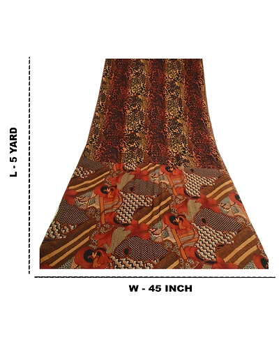 Sanskriti Vintage Sarees From India Brown Pure Silk Printed Sari Craft Fabric, PR-64032-Brown-Pure Silk-8