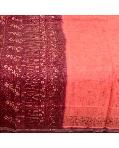 Sanskriti Vintage Sarees Indian Peach Pure Silk Printed Sari Soft Craft Fabric, PR-64044-Peach-Pure Silk-3