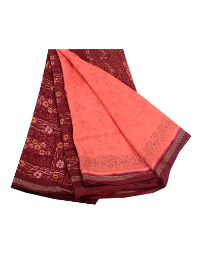 Sanskriti Vintage Sarees Indian Peach Pure Silk Printed Sari Soft Craft Fabric, PR-64044-Peach-Pure Silk-6