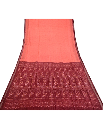 Sanskriti Vintage Sarees Indian Peach Pure Silk Printed Sari Soft Craft Fabric, PR-64044-Peach-Pure Silk-7