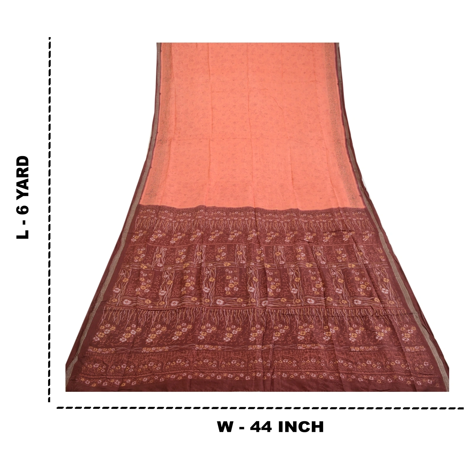 Sanskriti Vintage Sarees Indian Peach Pure Silk Printed Sari Soft Craft Fabric, PR-64044-Peach-Pure Silk-8