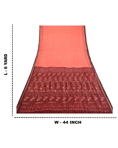 Sanskriti Vintage Sarees Indian Peach Pure Silk Printed Sari Soft Craft Fabric, PR-64044-Peach-Pure Silk-8