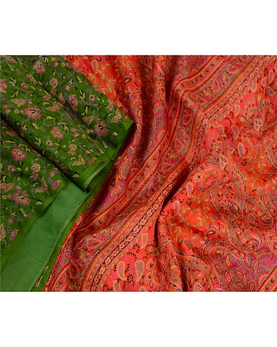 Sanskriti Vintage Sarees Indian Green Pure Silk Printed Sari Soft Craft Fabric, PR-64047-Green-Pure Silk-2
