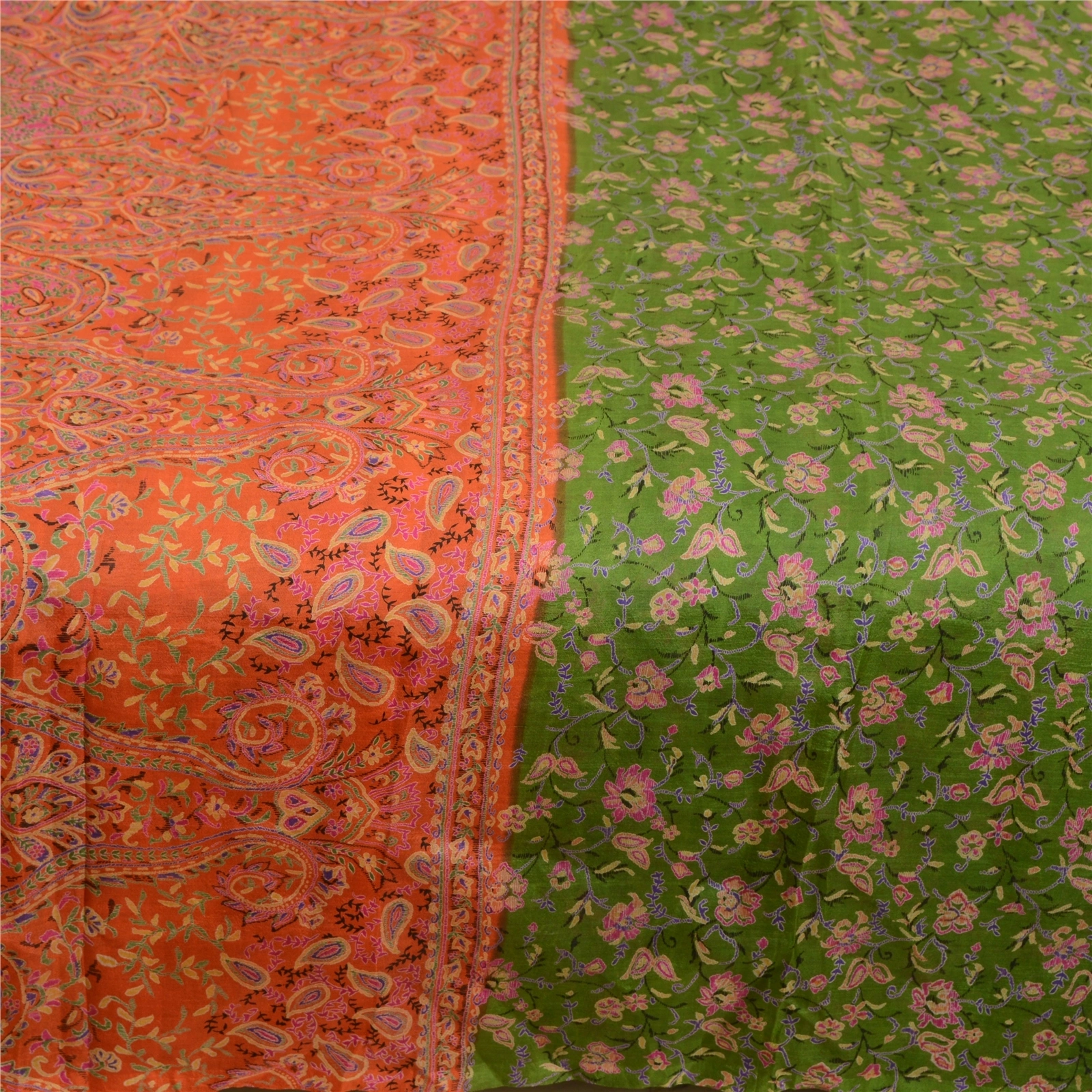 Sanskriti Vintage Sarees Indian Green Pure Silk Printed Sari Soft Craft Fabric, PR-64047-Green-Pure Silk-3