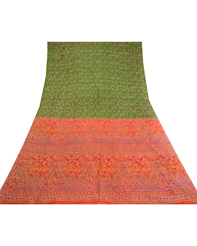 Sanskriti Vintage Sarees Indian Green Pure Silk Printed Sari Soft Craft Fabric, PR-64047-Green-Pure Silk-7