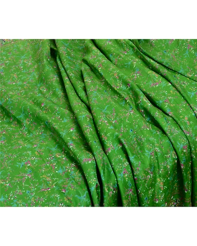 Sanskriti Vintage Sarees Green Indian Pure Silk Printed Sari Soft Craft Fabric, PR-64054-Green-Pure Silk-7