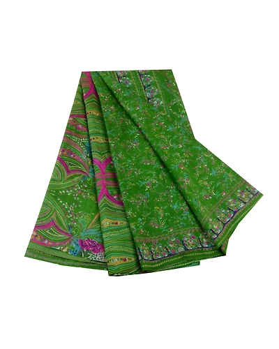 Sanskriti Vintage Sarees Green Indian Pure Silk Printed Sari Soft Craft Fabric, PR-64054-Green-Pure Silk-8