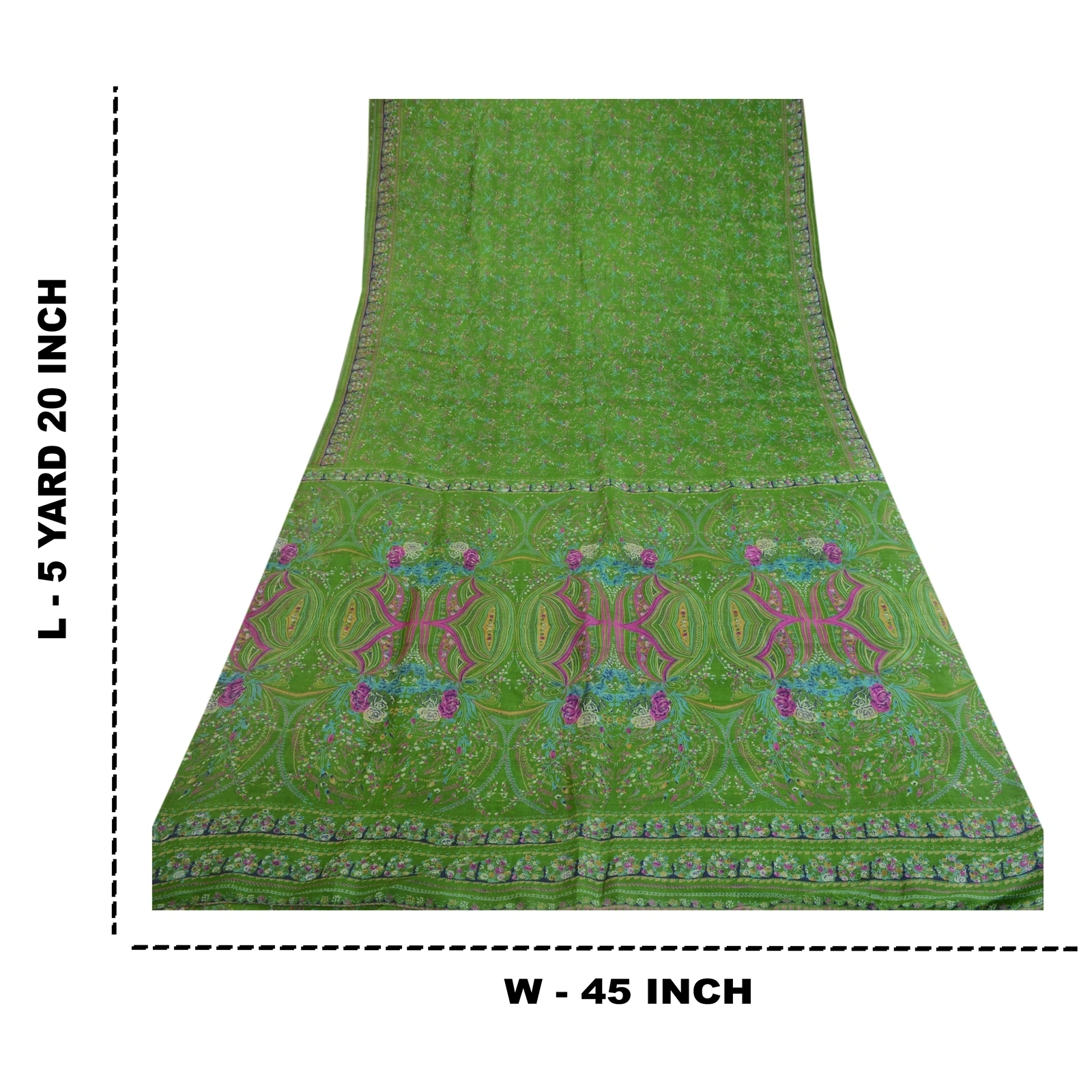 Sanskriti Vintage Sarees Green Indian Pure Silk Printed Sari Soft Craft Fabric, PR-64054-Green-Pure Silk-10