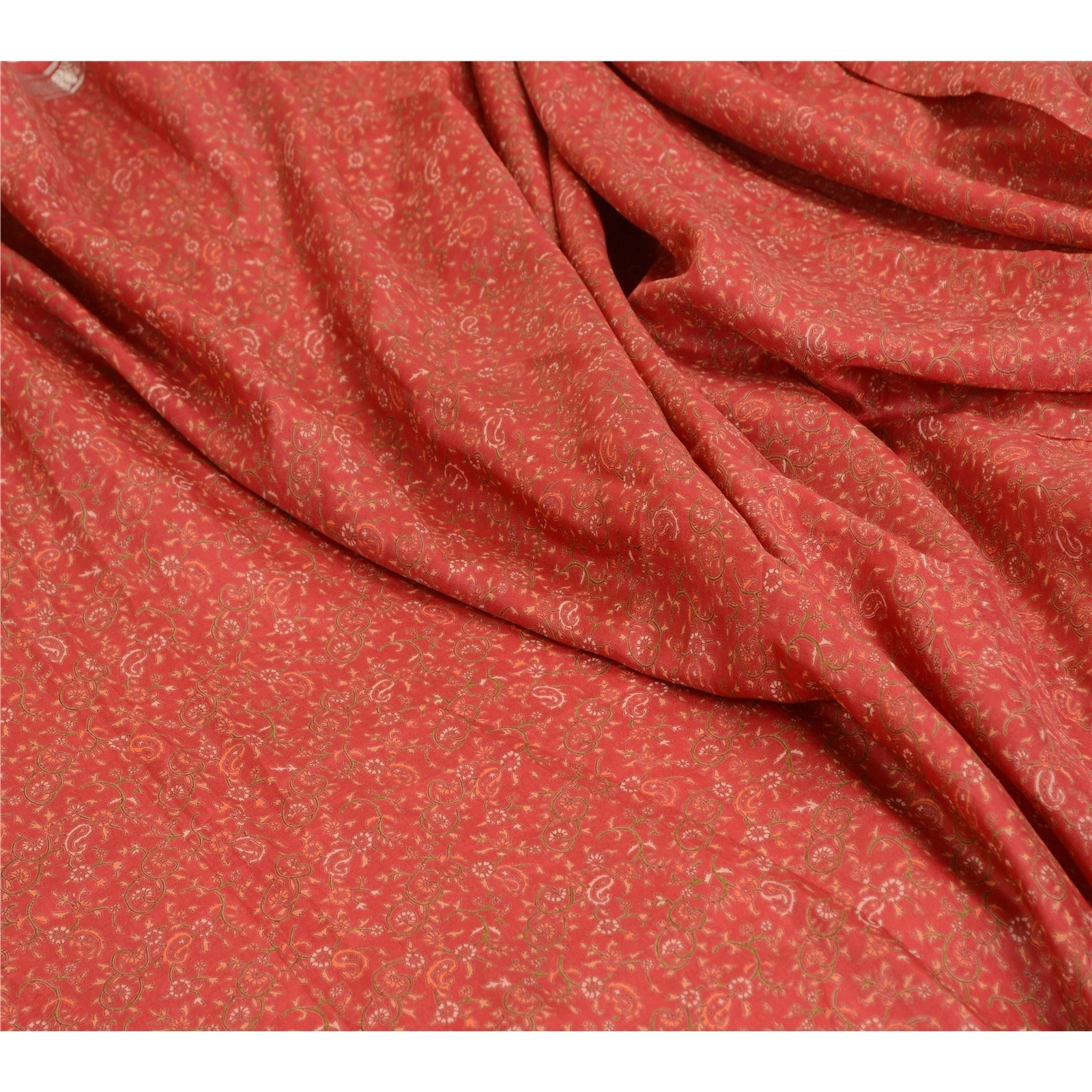 Sanskriti Vintage Sarees Red Zari Border Pure Silk Printed Sari 5Yd Craft Fabric, PR-64055-Red-Pure Silk-6