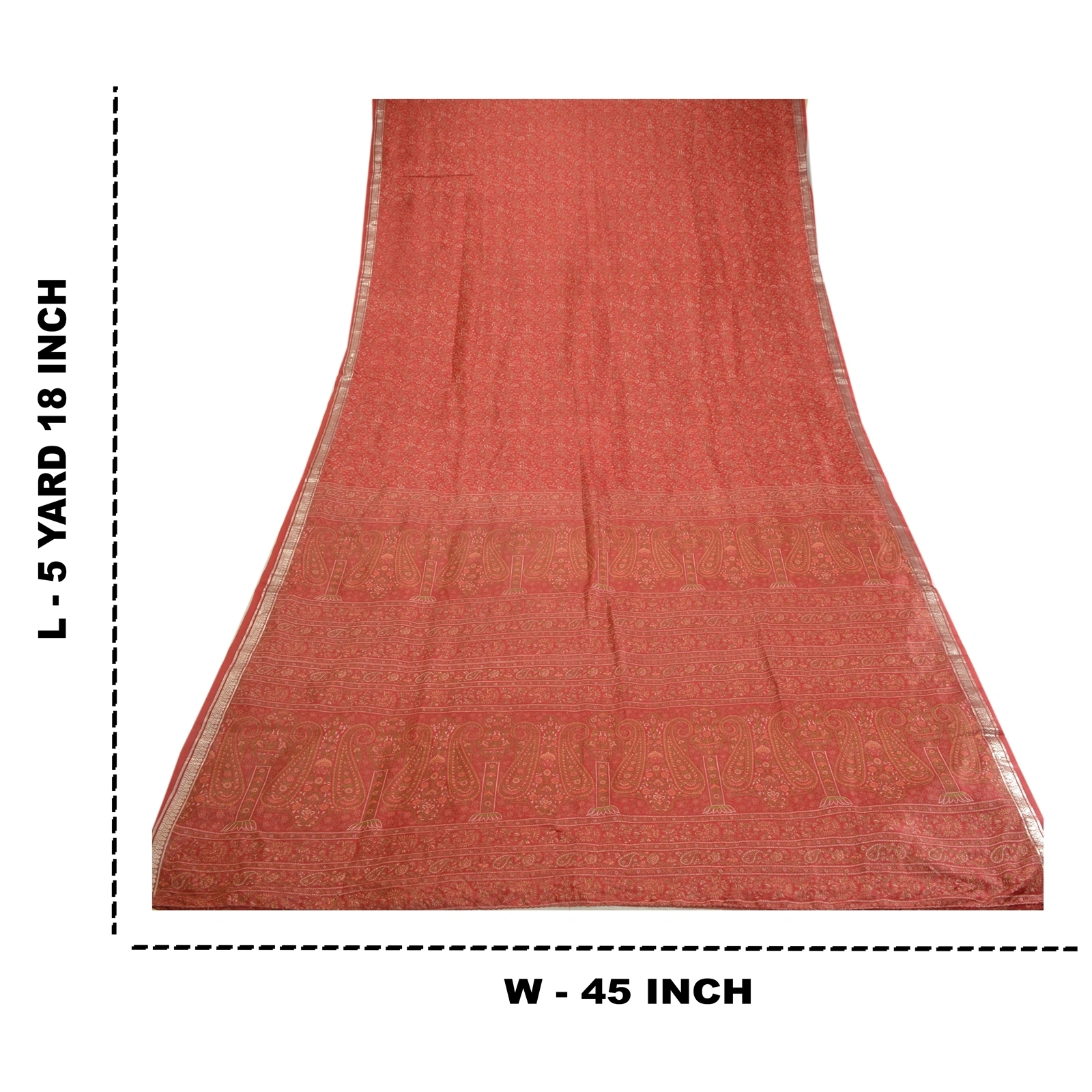 Sanskriti Vintage Sarees Red Zari Border Pure Silk Printed Sari 5Yd Craft Fabric, PR-64055-Red-Pure Silk-9