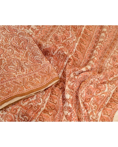Sanskriti Vintage Sarees Indian Ivory Pure Silk Printed Sari 5Yd Craft Fabric, PR-64057-Ivory-Pure Silk-1