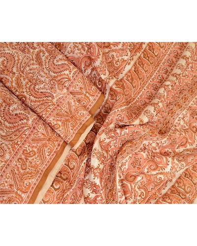 Sanskriti Vintage Sarees Indian Ivory Pure Silk Printed Sari 5Yd Craft Fabric, PR-64057-Ivory-Pure Silk-2