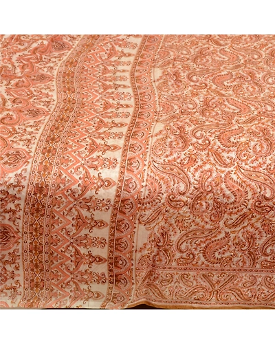 Sanskriti Vintage Sarees Indian Ivory Pure Silk Printed Sari 5Yd Craft Fabric, PR-64057-Ivory-Pure Silk-3