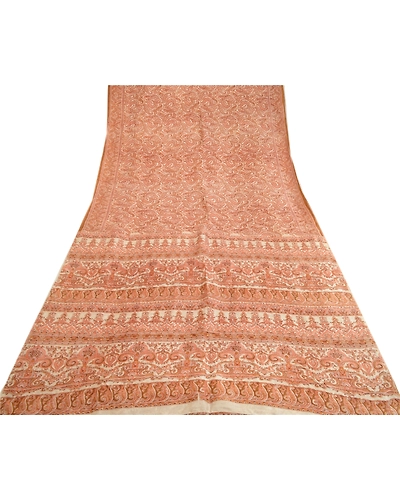 Sanskriti Vintage Sarees Indian Ivory Pure Silk Printed Sari 5Yd Craft Fabric, PR-64057-Ivory-Pure Silk-7