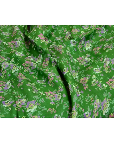 Sanskriti Vintage Sarees Green 100% Pure Silk Printed Sari Floral Craft Fabric, PR-64059-Green-Pure Silk-6