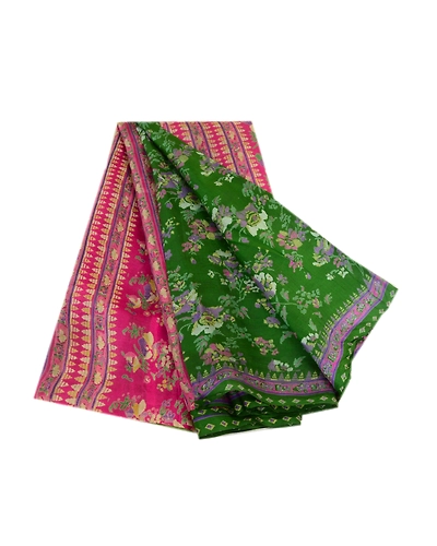 Sanskriti Vintage Sarees Green 100% Pure Silk Printed Sari Floral Craft Fabric, PR-64059-Green-Pure Silk-7