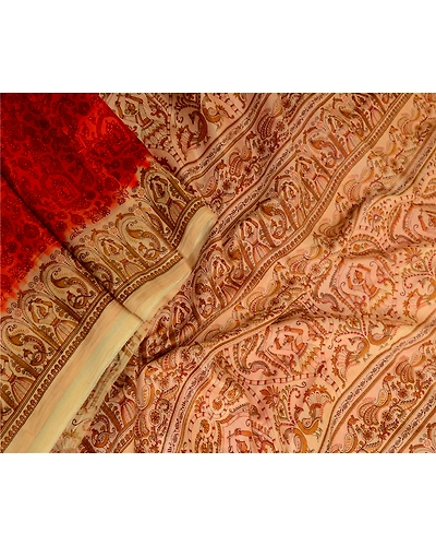 Sanskriti Vintage Sarees Orange Peacock Women Print Pure Silk Sari Craft Fabric, PR-64062-Orange-Pure Silk-2