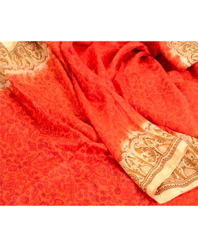 Sanskriti Vintage Sarees Orange Peacock Women Print Pure Silk Sari Craft Fabric, PR-64062-Orange-Pure Silk-6