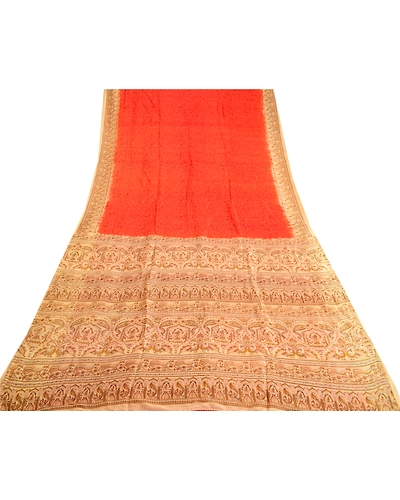 Sanskriti Vintage Sarees Orange Peacock Women Print Pure Silk Sari Craft Fabric, PR-64062-Orange-Pure Silk-8