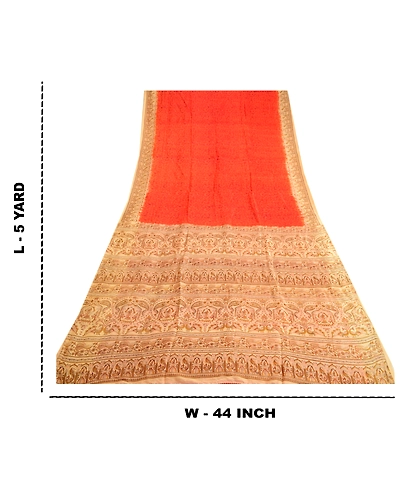 Sanskriti Vintage Sarees Orange Peacock Women Print Pure Silk Sari Craft Fabric, PR-64062-Orange-Pure Silk-9
