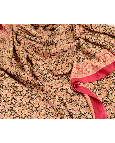 Sanskriti Vintage Sarees Indian Black Printed Pure Silk Sari Floral Craft Fabric, PR-64066-Black-Pure Silk-6