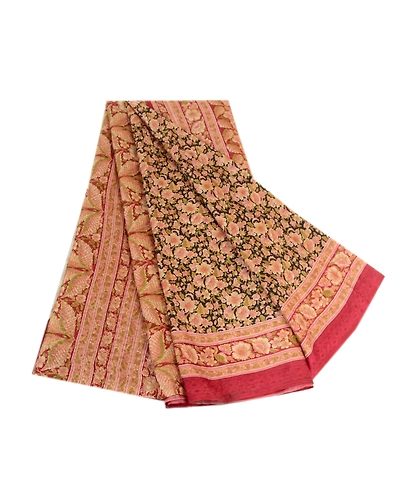 Sanskriti Vintage Sarees Indian Black Printed Pure Silk Sari Floral Craft Fabric, PR-64066-Black-Pure Silk-7