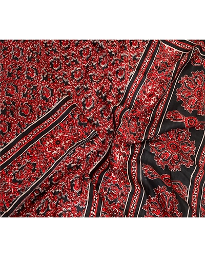 Sanskriti Vintage Sarees Indian Red Printed 100% Pure Silk Sari 5Yd Craft Fabric, PR-64072-Red-Pure Silk-1