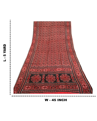 Sanskriti Vintage Sarees Indian Red Printed 100% Pure Silk Sari 5Yd Craft Fabric, PR-64072-Red-Pure Silk-9