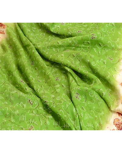 Sanskriti Vintage Sarees From India Green Printed Pure Silk Sari Craft Fabric, PR-64074-Green-Pure Silk-7