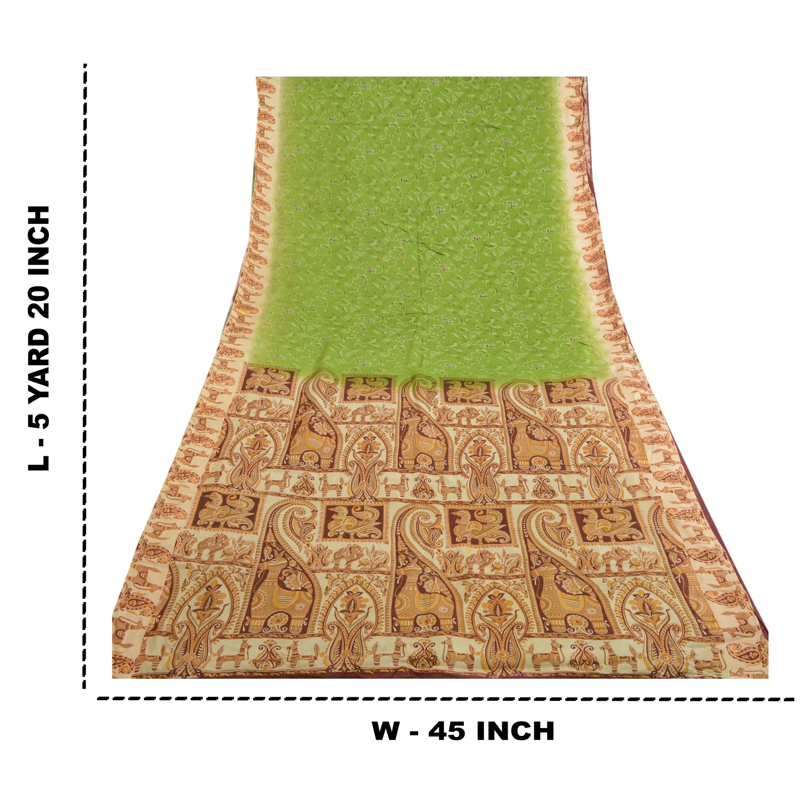 Sanskriti Vintage Sarees From India Green Printed Pure Silk Sari Craft Fabric, PR-64074-Green-Pure Silk-10