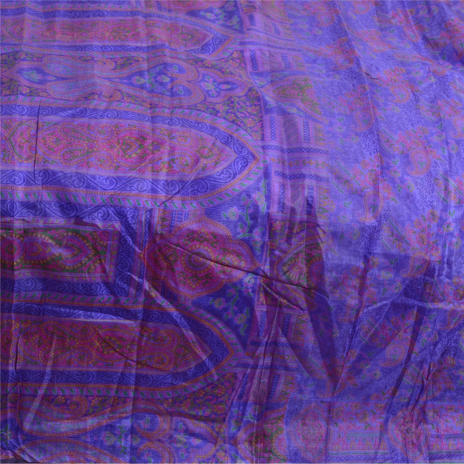 Sanskriti Vintage Sarees Purple Pure Silk Printed Sari Floral Soft Craft Fabric, PR-64075-Purple-Pure Silk-3