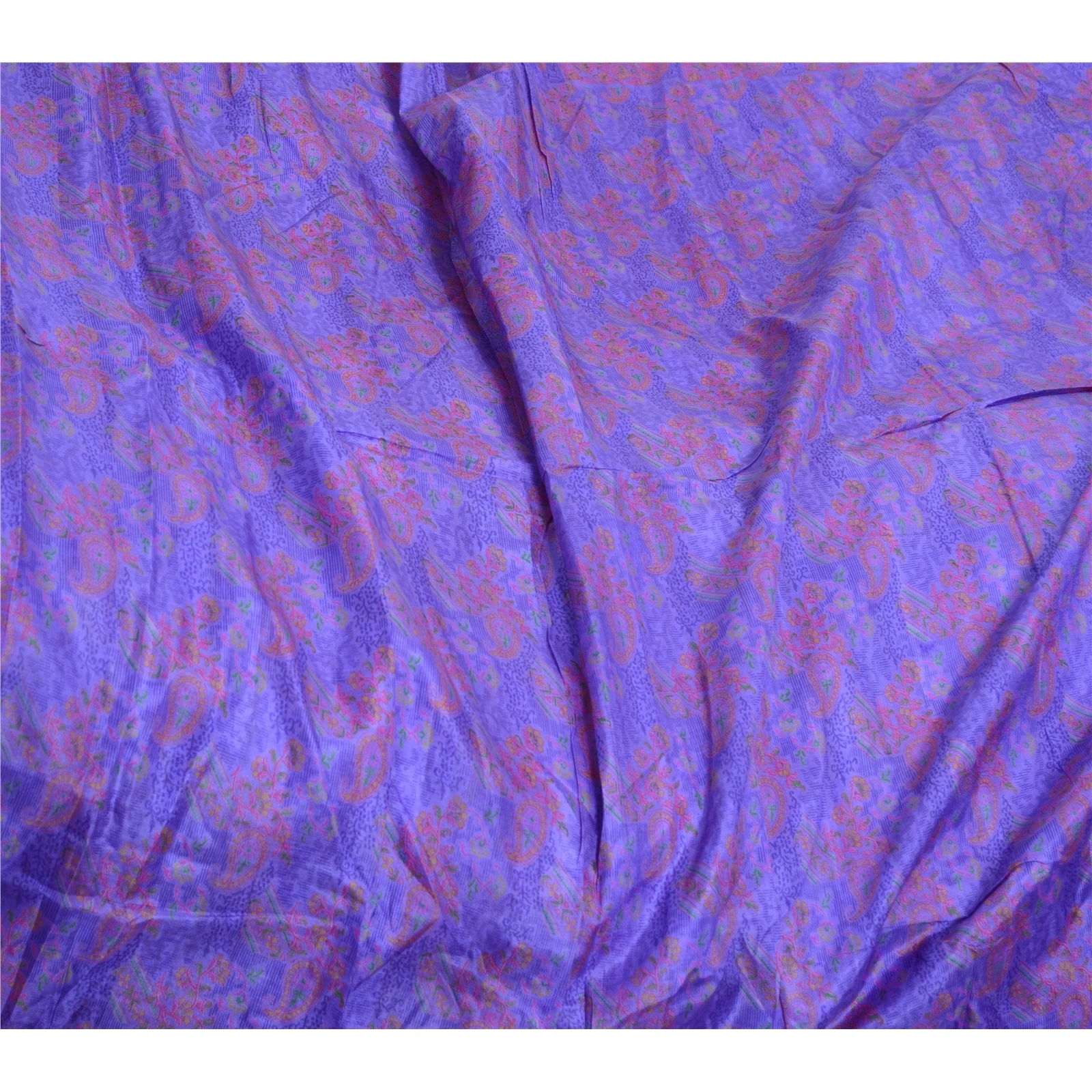 Sanskriti Vintage Sarees Purple Pure Silk Printed Sari Floral Soft Craft Fabric, PR-64075-Purple-Pure Silk-6