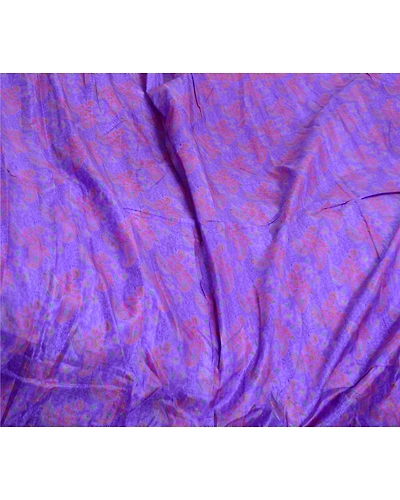 Sanskriti Vintage Sarees Purple Pure Silk Printed Sari Floral Soft Craft Fabric, PR-64075-Purple-Pure Silk-6